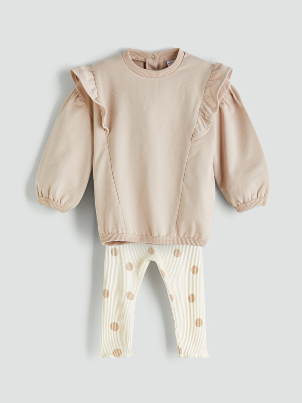 LCW baby Bisiklet Yaka Uzun Kollu Kız Bebek Sweatshirt ve Tayt 2'li Takım