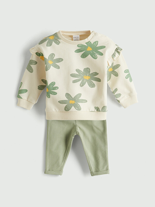 LCW baby Çiçekli Kız Bebek Sweatshirt ve Pantolon 2'li Takım