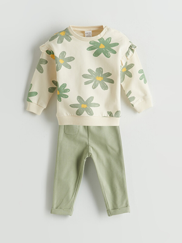 LCW baby Çiçekli Kız Bebek Sweatshirt ve Pantolon 2'li Takım