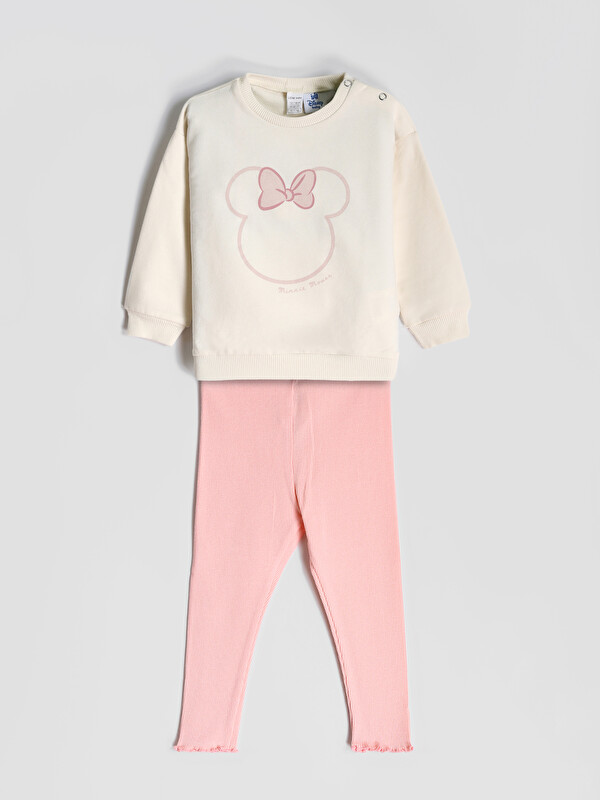 LCW baby Crew Neck Long Sleeve Minnie Mouse Printed Baby Girls' Pyjamas Set