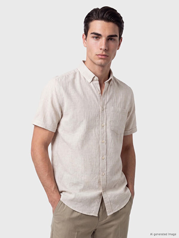 LCWAIKIKI Classic Regular Fit Kısa Kollu Armürlü Erkek Gömlek