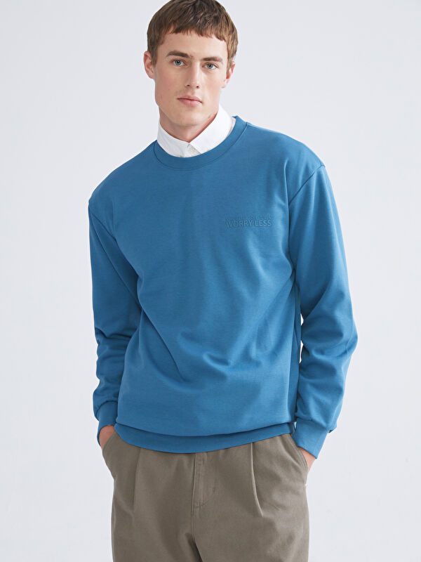 XSIDE Bisiklet Yaka Baskılı Erkek Sweatshirt