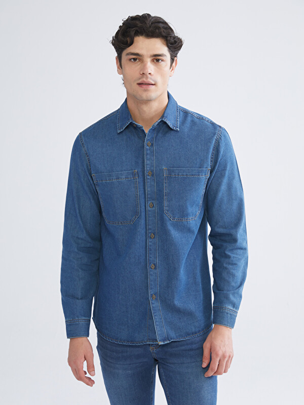 LCW Jeans قميص جاكيت جينز سادة للرجال