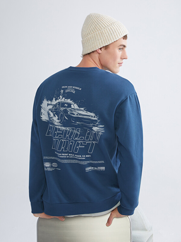XSIDE Bisiklet Yaka Baskılı Erkek Kalın Sweatshirt