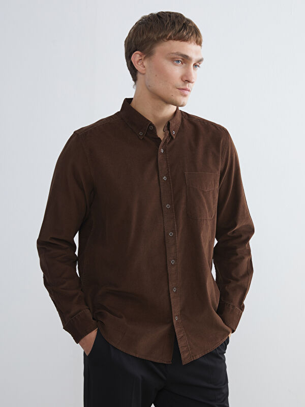 LCWAIKIKI Classic Regular Fit Uzun Kollu Kadife Erkek Gömlek
