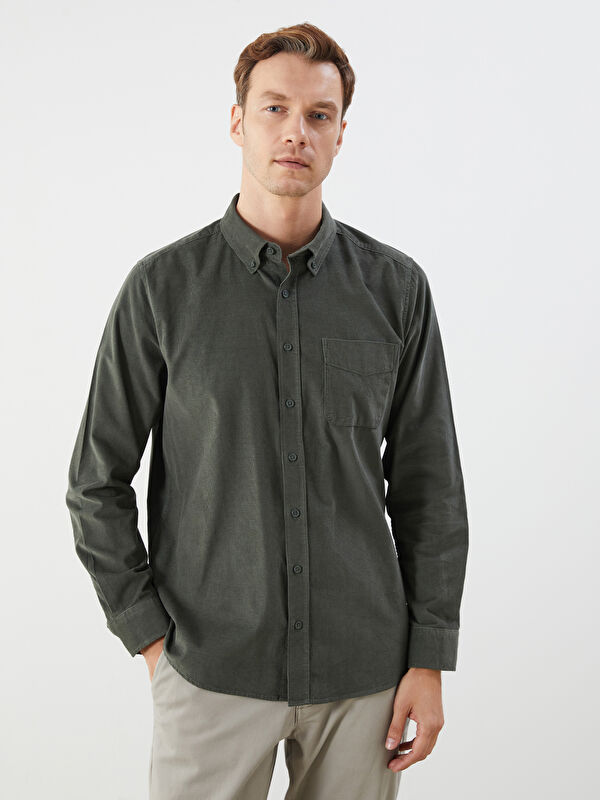 LCWAIKIKI Classic Regular Fit Uzun Kollu Kadife Erkek Gömlek