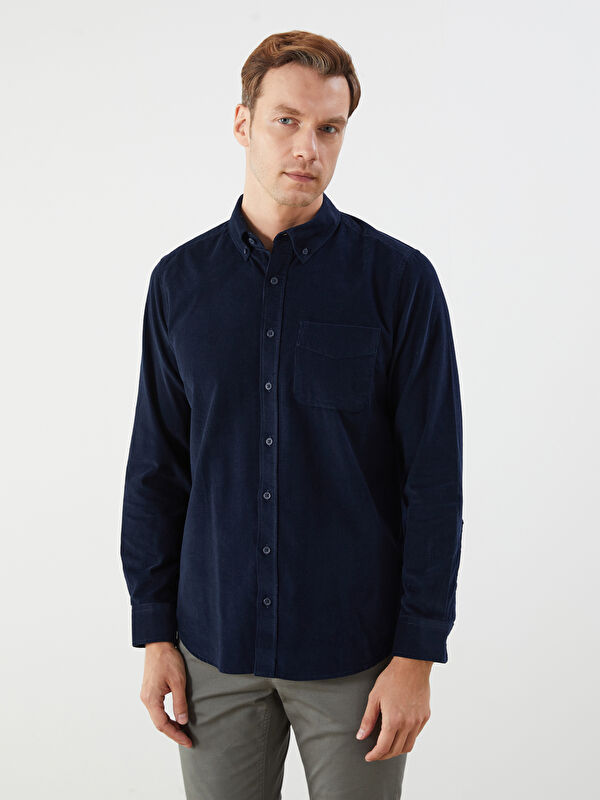 LCWAIKIKI Classic Regular Fit Uzun Kollu Kadife Erkek Gömlek
