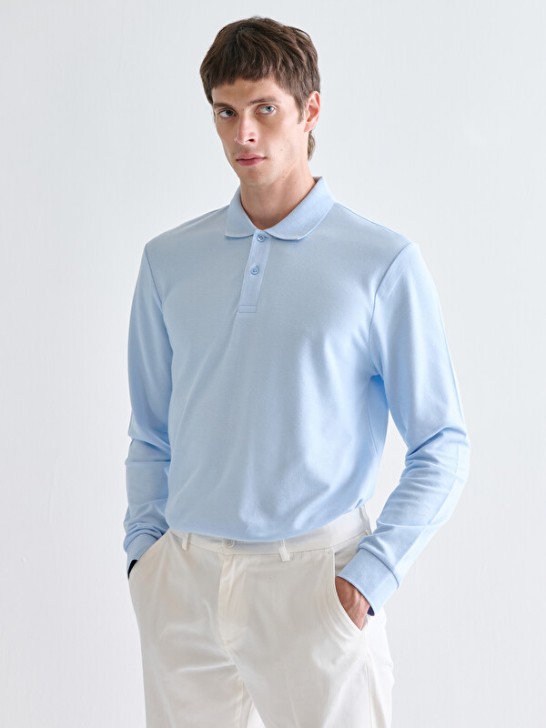 LCWAIKIKI Basic Polo Yaka Uzun Kollu Pike Erkek Tişört
