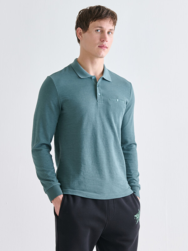 LCWAIKIKI Classic Polo Yaka Uzun Kollu Erkek Sweatshirt