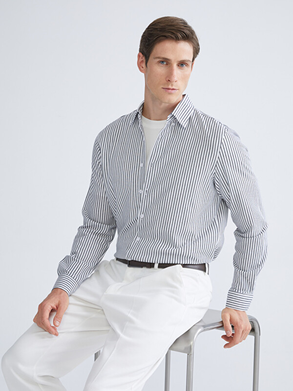 SOUTHBLUE Slim Fit Uzun Kollu Çizgili Erkek Gömlek
