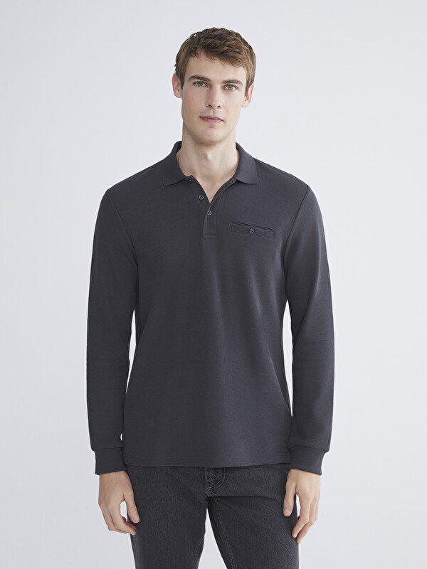 LCWAIKIKI Classic Polo Yaka Uzun Kollu Erkek Sweatshirt