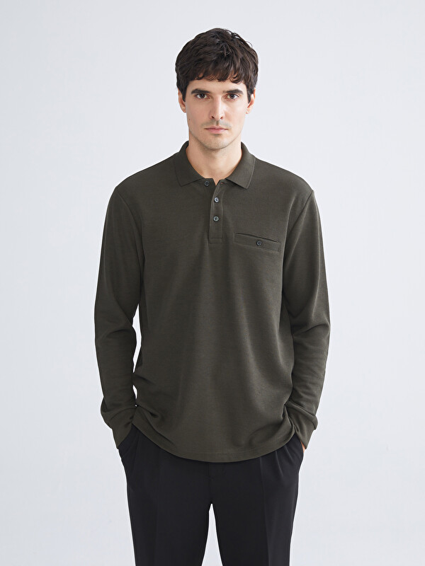 LCWAIKIKI Classic Polo Yaka Uzun Kollu Erkek Sweatshirt