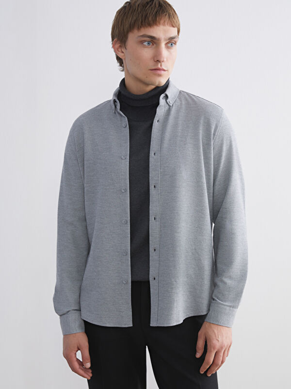 LCW Vision Slim Fit Uzun Kollu Erkek Dokulu Gömlek