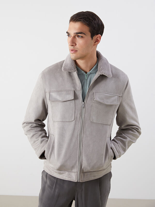 LCW Vision Slim Fit Kürk Yaka Süet Erkek Mont