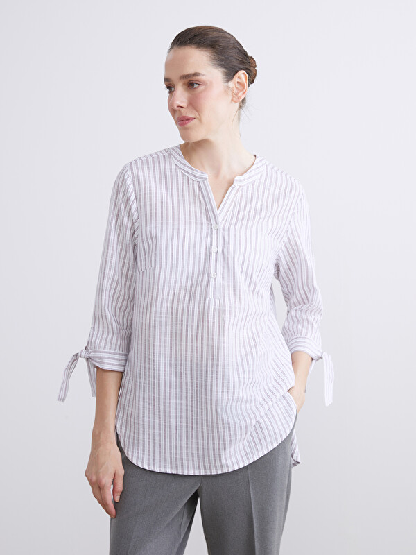 LCW Grace Notch Neck Striped Blouse