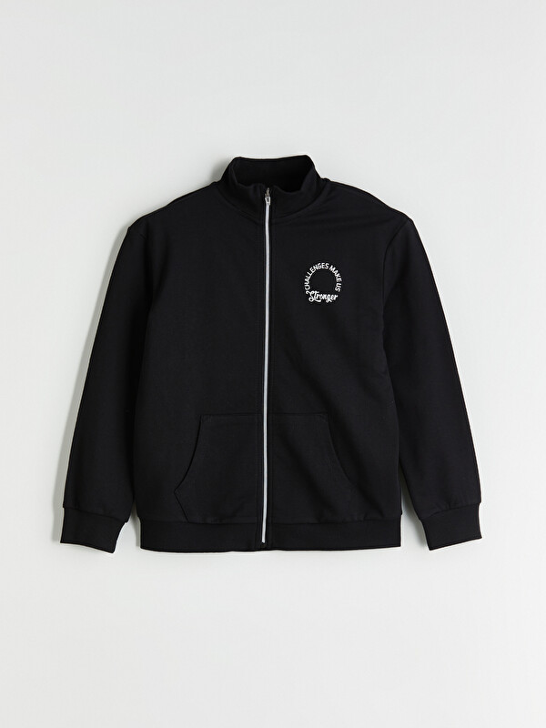 LCW Kids Dik Yaka Baskılı Kız Çocuk Fermuarlı Sweatshirt