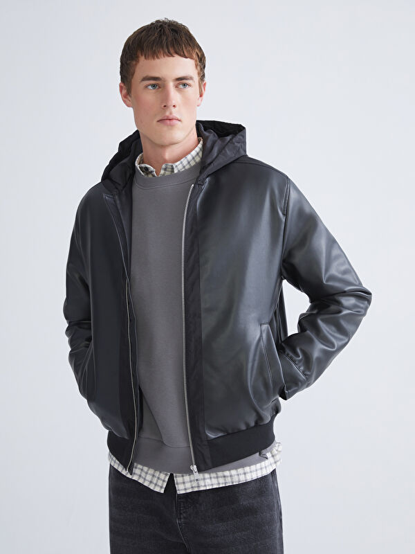 XSIDE Regular Fit Hooded Men's Faux Leather Jacket