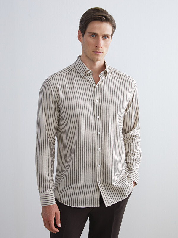 SOUTHBLUE Regular Fit Uzun Kollu Çizgili Poplin Erkek Gömlek