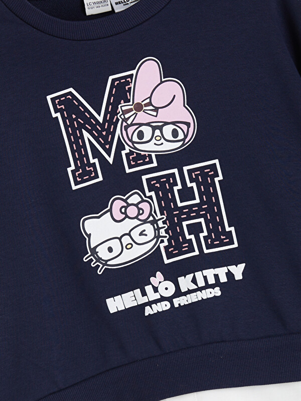LCW Kids Lacivert Bisiklet Yaka Hello Kitty Baskılı Kız Çocuk