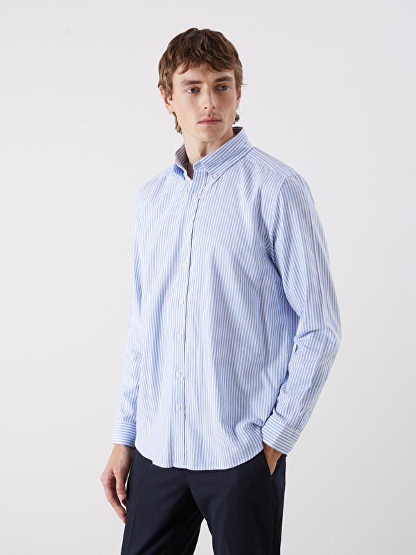 SOUTHBLUE Slim Fit Long Sleeve Striped Twill Men's Shirt