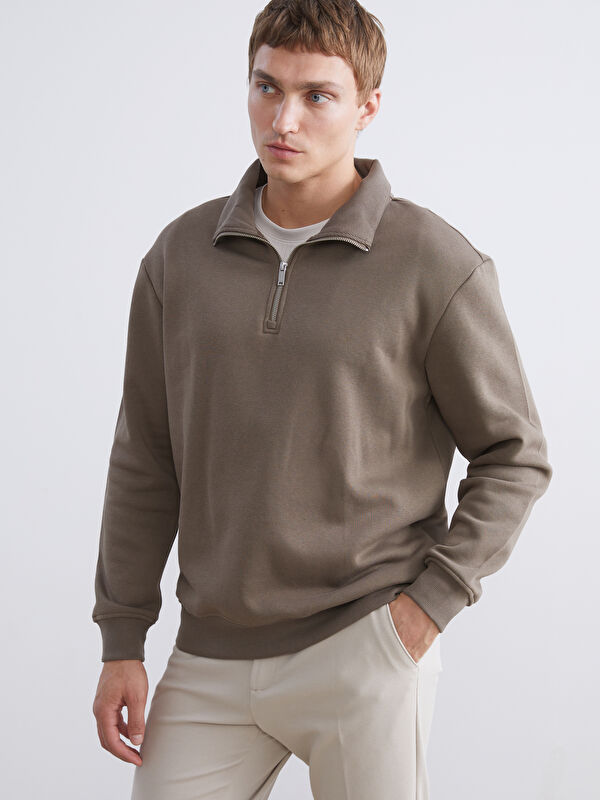 LCW Vision Zippered Funnel Neck Men's Thick Sweatshirt