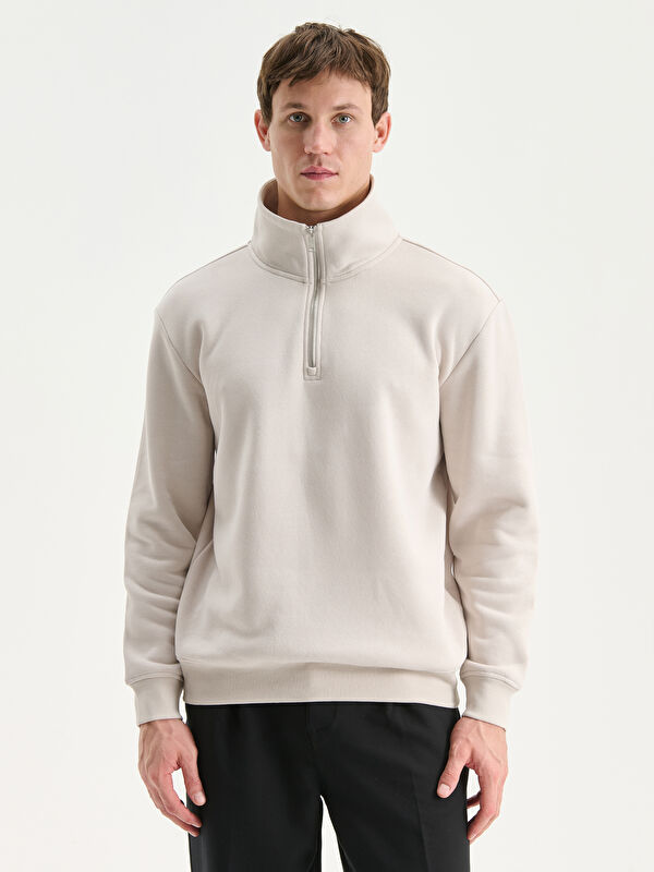 LCW Vision Zippered Funnel Neck Men's Thick Sweatshirt