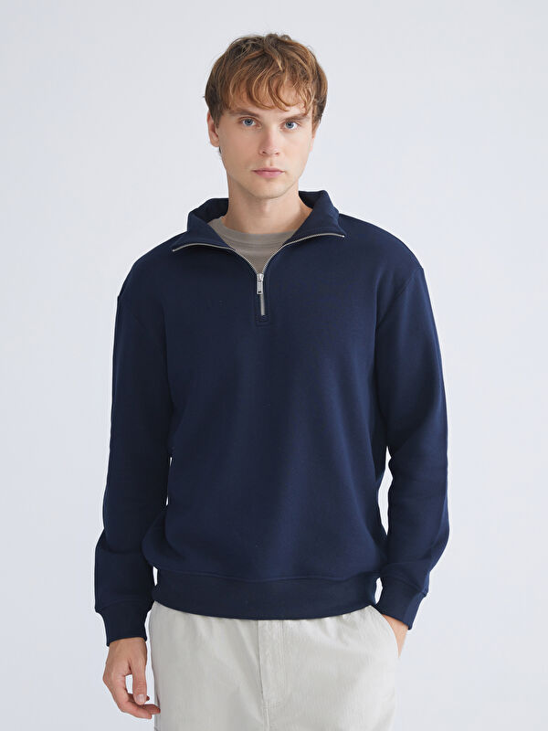LCW Vision Zippered Funnel Neck Men's Thick Sweatshirt