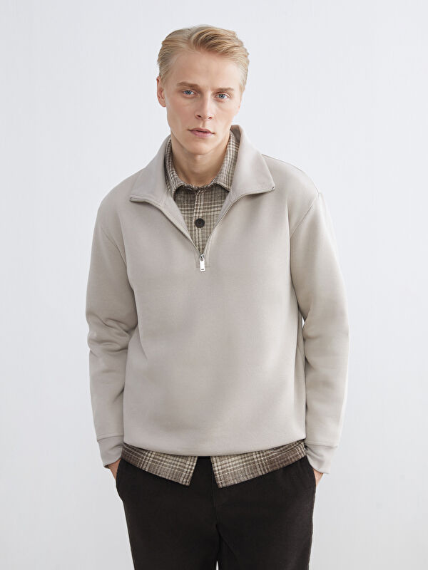 LCW Vision Zippered Funnel Neck Men's Thick Sweatshirt