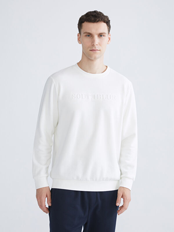 SOUTHBLUE Bisiklet Yaka Baskılı Erkek Kalın Sweatshirt