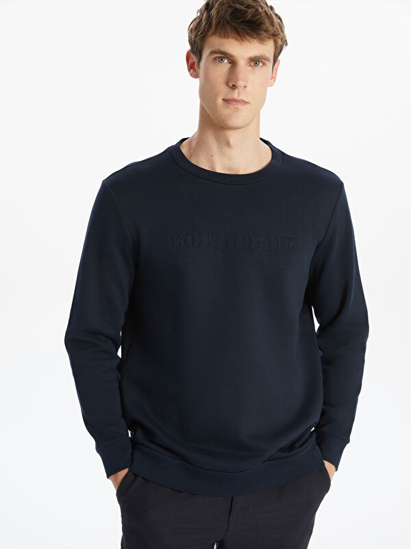 SOUTHBLUE Bisiklet Yaka Baskılı Erkek Kalın Sweatshirt