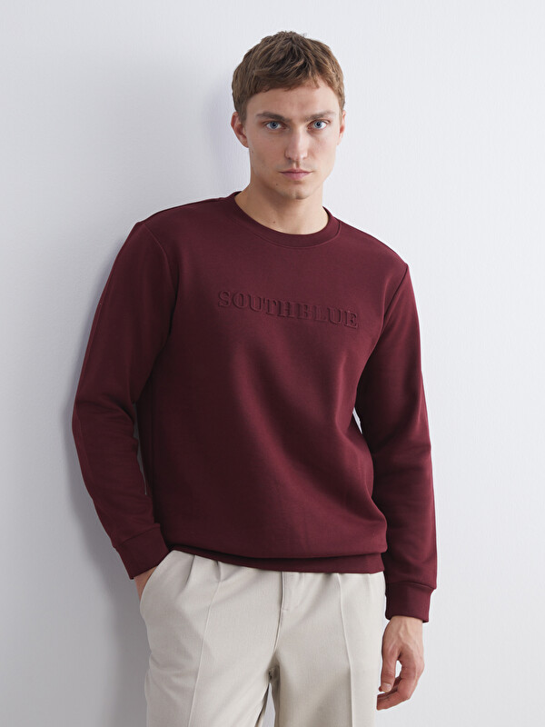 SOUTHBLUE Bisiklet Yaka Baskılı Erkek Kalın Sweatshirt