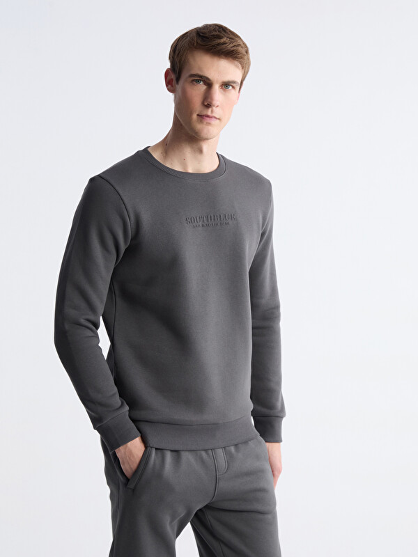 SOUTHBLUE Bisiklet Yaka Baskılı Erkek Kalın Sweatshirt