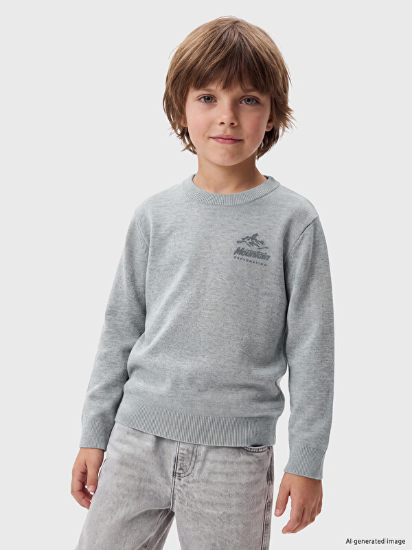 LCW Kids Pleteni dječji džemper s okruglim izrezom s printom