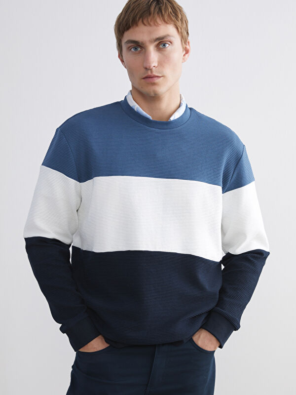 LCW Vision Crew Neck Color Block Men's Sweatshirt