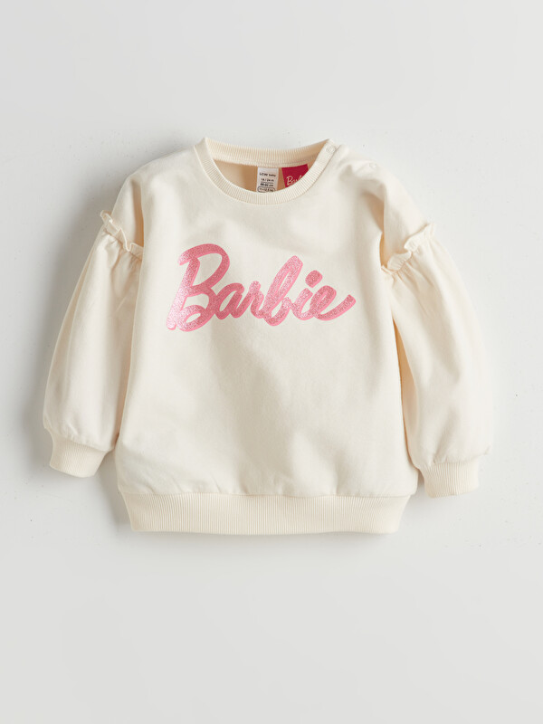 LCW baby Bisiklet Yaka Barbie Baskılı Kız Bebek Sweatshirt