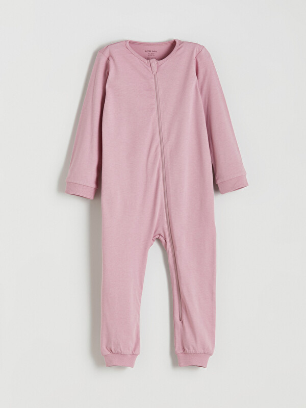 LCW baby Bisiklet Yaka Basic Fermuarlı Kız Bebek Tulum