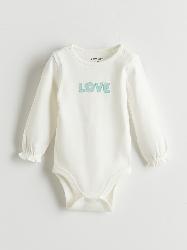 LCW baby Bisiklet Yaka Baskılı Kız Bebek Çıtçıtlı Body