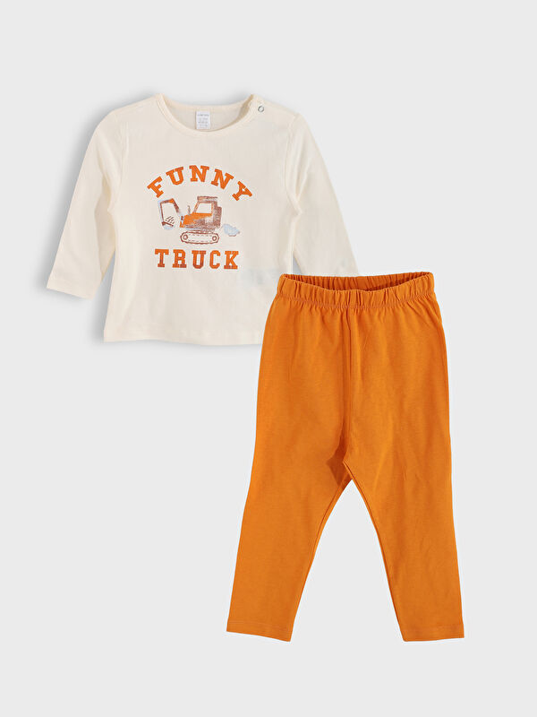 LCW baby Crew Neck Printed Baby Boys' T-Shirt and Trousers 2 Pack Set