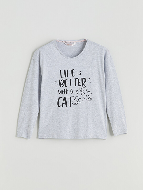 LCW DREAM Bisiklet Yaka Baskılı Kadın Pijama Üstü