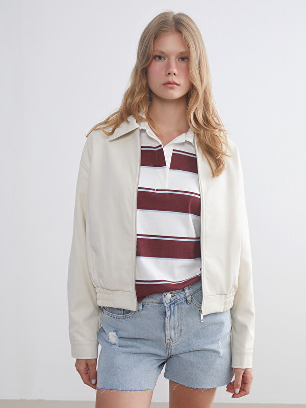 XSIDE Collared Neck Oversize Women's Faux Leather Jacket