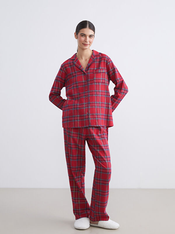 LCW DREAM Collared Neck Plaid Women's Pyjama Set