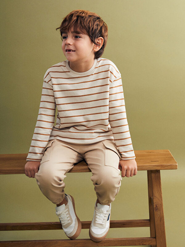 LCW Kids Bisiklet Yaka Çizgili Erkek Çocuk Tişört