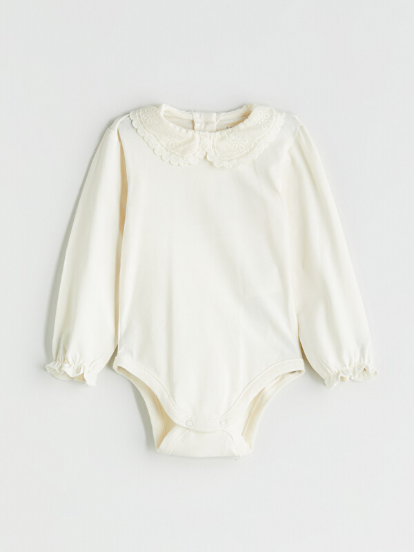 LCW baby Bebe Yaka Basic Kız Bebek Çıtçıtlı Body