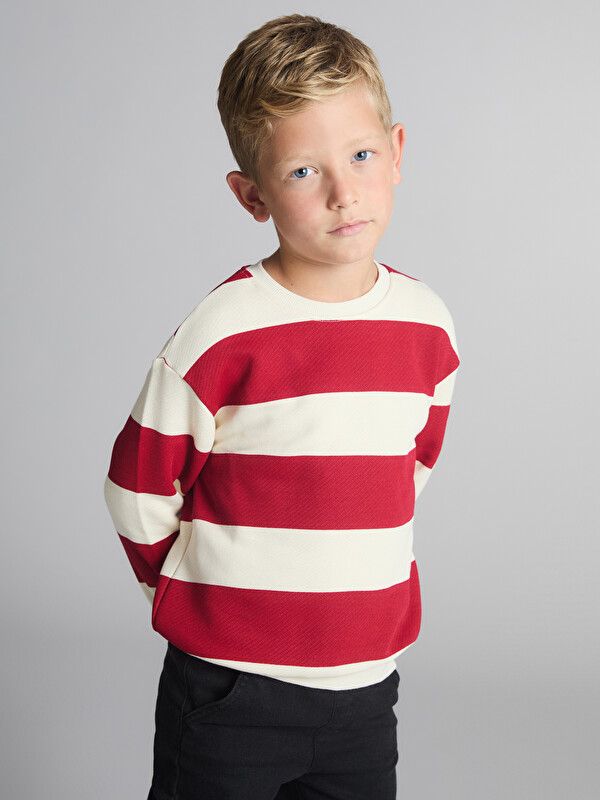 LCW Kids Bisiklet Yaka Çizgili Erkek Çocuk Sweatshirt