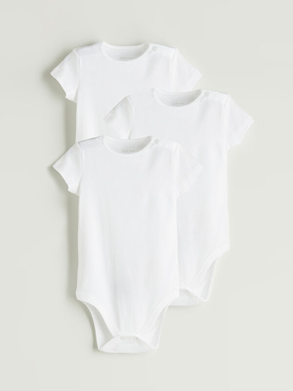 LCW baby Bisiklet Yaka Kız Bebek Çıtçıtlı Body 3'lü