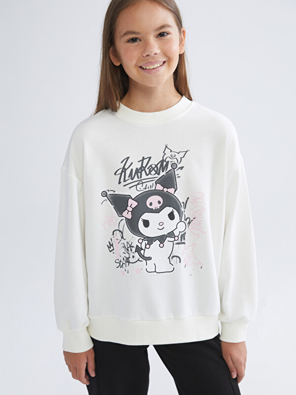 LCW Kids Bisiklet Yaka Kuromi Baskılı Kız Çocuk Sweatshirt