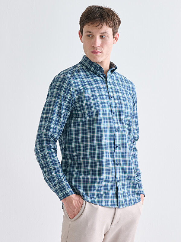 LCWAIKIKI Classic Regular Fit Uzun Kollu Ekose Poplin Erkek Gömlek