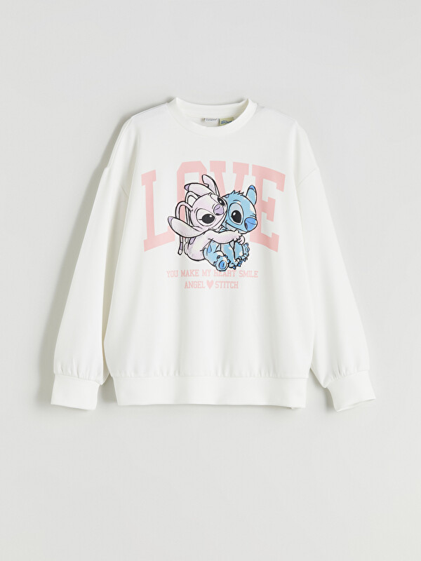 LCW Kids Stitch ve Angel Baskılı Kız Çocuk Sweatshirt