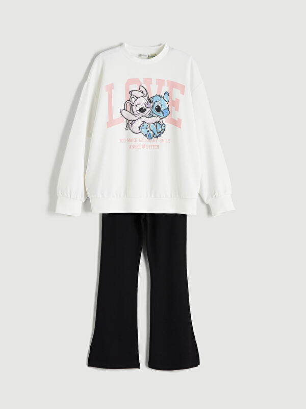 LCW Kids Stitch Baskılı Kız Çocuk Sweatshirt ve Pantolon 2'li