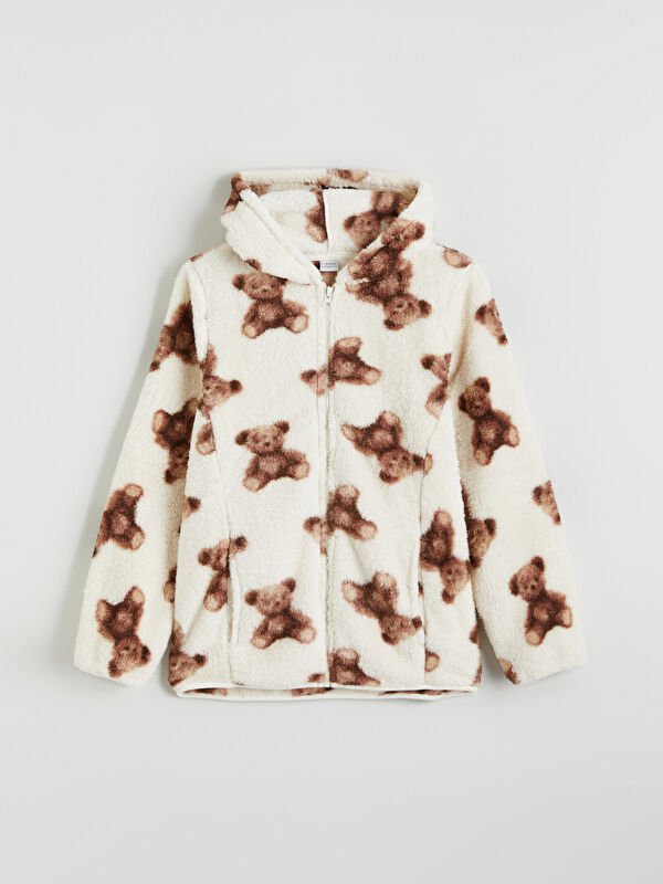 LCW Kids Hooded Plush Girls' Zip-Up Sweatshirt